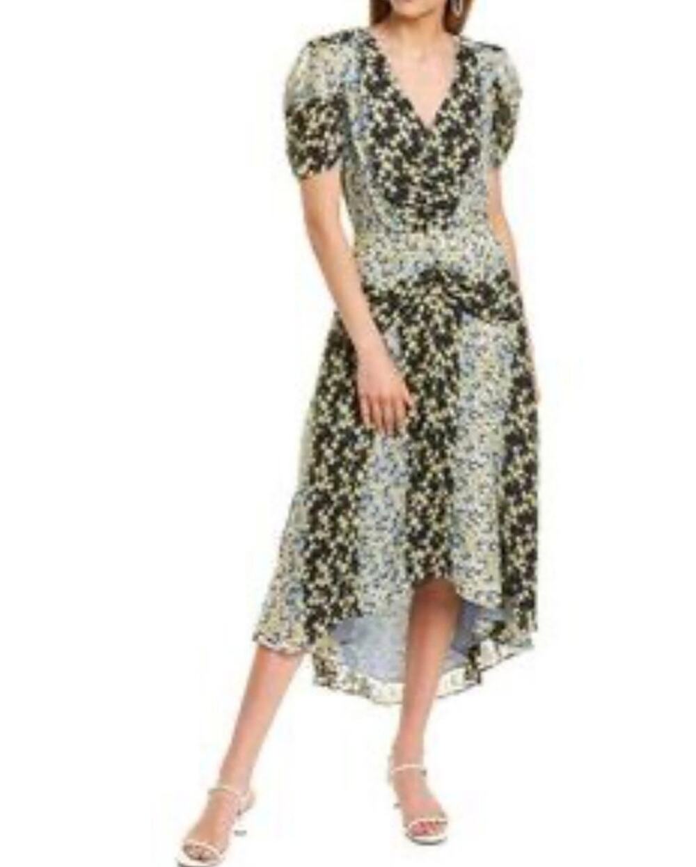 Parker Shelley Floral Silk High Low Dress Womens 4 Multi Excellent P9H5657SBP